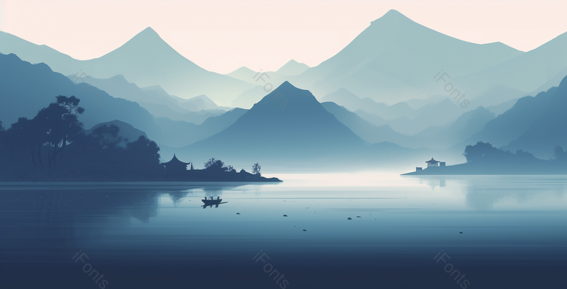 辽阔美如仙境新中式蓝色水墨意境山水画,插画/手绘图,插画/手绘图库,插画/手绘图下载,插画/手绘